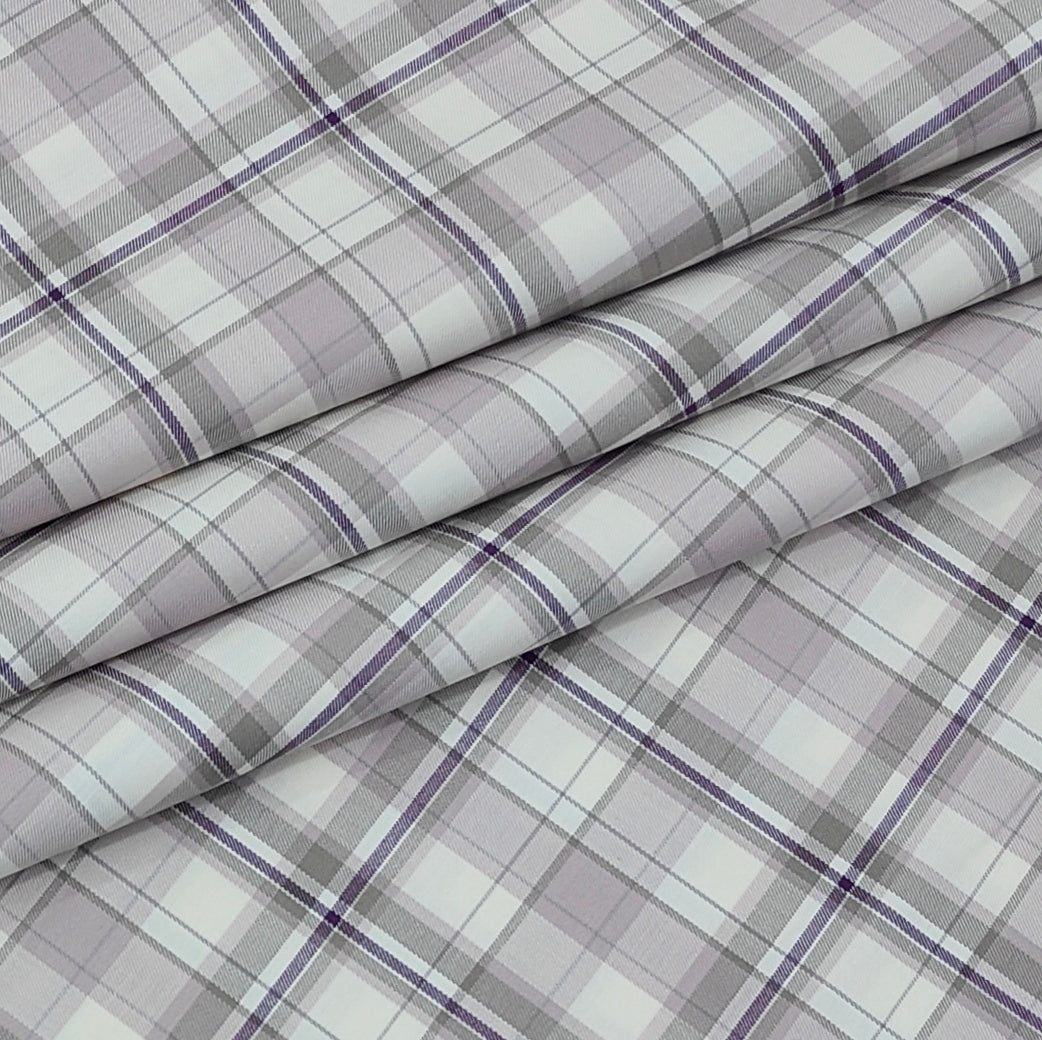 Shirt Fabric Donear LA Finish Premium Giza Cotton Tartan Check Colour Purple N Cream